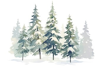 Obraz premium Simple pine trees with snow coverd illustration christmas landscape.
