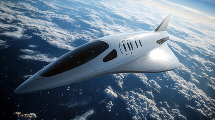  A concept of future space travel with a sleek spaceship exploring distant galaxies 