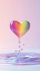 Rainbow Heart Drip, Love and Passion Abstract Colorful Liquid Heart Splashing Into Water