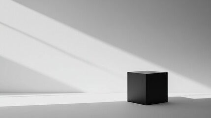 Obraz premium Minimalist Black Cube on White Background with Sunlight