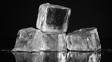 Obraz premium Ice Cubes Reflection on Black Background