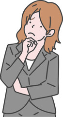  悩み、考え込む、頬杖をついたビジネスウーマン