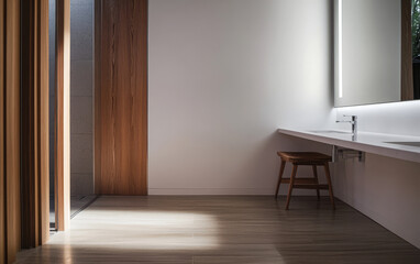 Fototapeta premium Modern bathroom design with natural light and minimalist decor in a contemporary setting