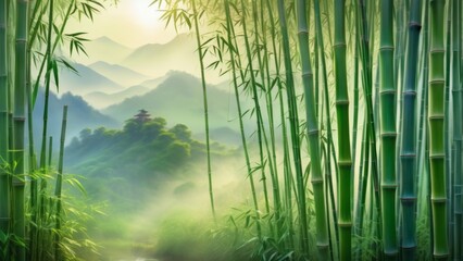 Fototapeta premium bamboo forest at sunset