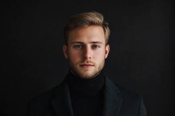 Fototapeta premium Studio portrait of a man with a stylish haircut, minimalist background, modern look 