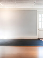 Fototapeta premium Minimalist studio space with a black mat and natural light during daytime