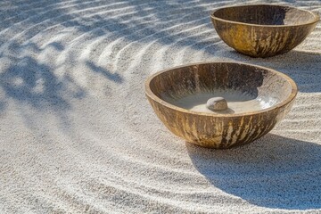 Zen garden design with minimalist pots, promoting relaxation and mindfulness 