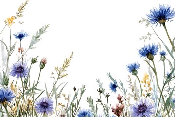 A watercolor illustration of various wildflowers on a white background.