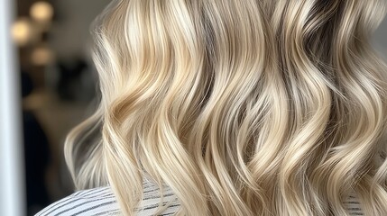 Naklejka premium blonde hair with wavy curls, close up view