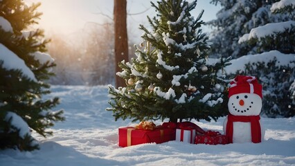 Naklejka premium christmas tree and gifts