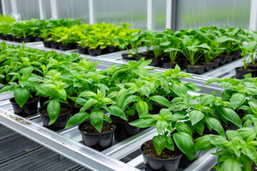 Greenhouse with Neatly Organized Rows of Plants