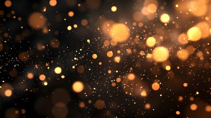 Naklejka premium Glittering golden bokeh lights on a dark background create a festive atmosphere.