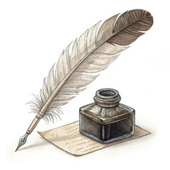 Ink and Quill isolated on white background.