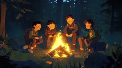 Night Campfire Friends: Animated Forest Adventure