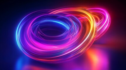 Colorful Neon Abstract Glow Rings Curvy Lines Futuristic Background 3D Render Energy Motion