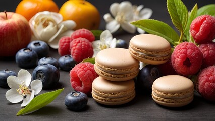 macaroons on wooden background