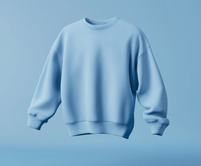 Casual soft blue sweatshirt mockup with detail texture on blue background