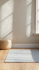 Fototapeta premium Modern minimalist room with natural light and simple decor accents