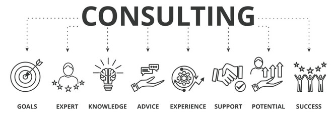 Consulting banner icon vector illustration concept with an icon of goals, expert, knowledge, advice, experience, support, potential, success