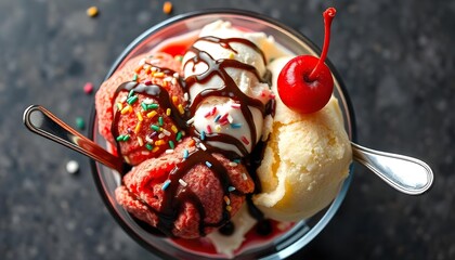 Ice Cream Sundae with Sprinkles and a Cherry