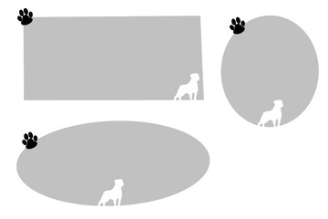 Set of graphic design resources themed around guard dogs, featuring silhouettes resembling Rottweilers, Boxers, or Bullmastiffs