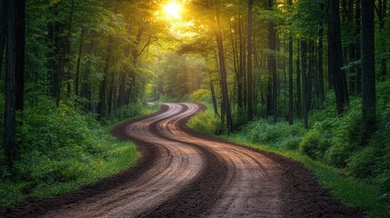 Fototapeta premium Serene Forest Path at Golden Hour