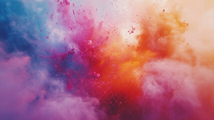 Colorful explosion of powder creates vibrant cloud in the sky during festival celebration