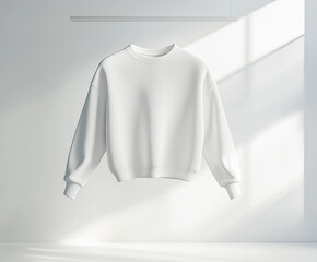 White sweatshirt mockup with fabric texture on white background