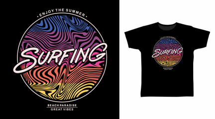 Surfing Typography with Line Art Hand Drawn vector Tshirt Design