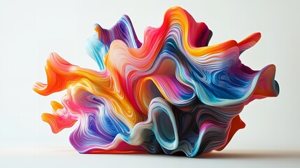 An abstract 3D digital artwork featuring a dynamic, flowing sculpture in bold colors, ideal as a vibrant wallpaper or background image