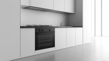 Fototapeta premium Modern Kitchen with Black Oven and White Cabinets