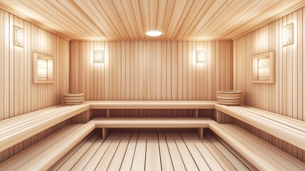 Fototapeta premium Serene Wooden Sauna Interior Design: A Relaxing Spa Experience