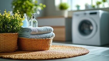 Serene Bathroom Laundry Day: Fresh Towels and Clean Scents