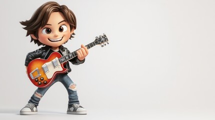 Obraz premium A cartoon character playing an electric guitar with a cheerful expression.