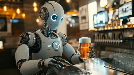 Fototapeta premium Robot assist staff working in the restaurant for future labor. 