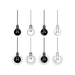 Naklejka premium Hanging light bulbs silhouette vector line art isolated on a white background