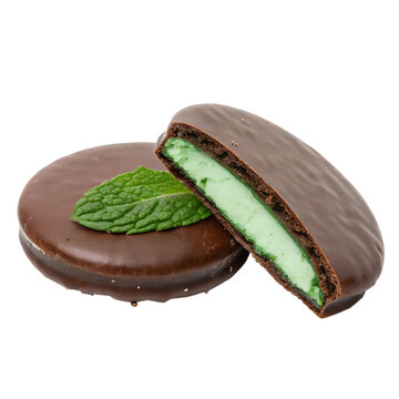 A peppermint patty with the mint layer visible isolated on transparent background