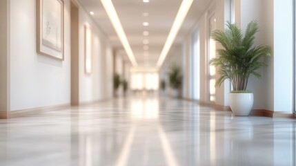 Serene White Corridor with Lush Greenery