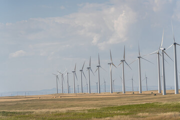 Pincher Creek Alberta Canada - September 3 2024 - Horizontal axis wind turbine to create clean energy
