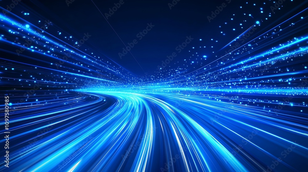 Poster Futuristic High-Speed Data Transfer with Dynamic Blue Light Technology : Generative AI