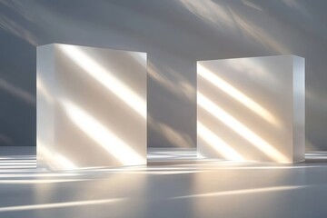 Elegant White Geometric Cubes with Shadows and Natural Light for Modern Presentation