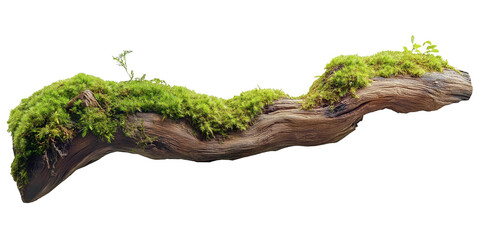 green mossy tree branch log isolated in transparent background. cut out