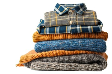 A pile of clothes with a blue shirt on top