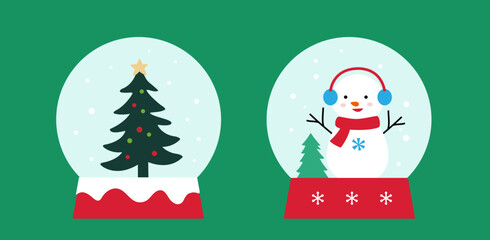 Set of cute Christmas themed snow globe clipart.
Set of cute Christmas trees with snowman flat vector stock illustration.
Good for card,poster, banner, leaflet .