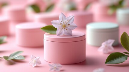 Pink Cylindrical Containers with Delicate Blossoms