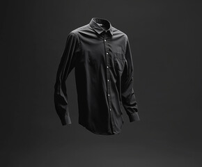 Black casual shirt mockup on black background