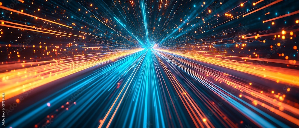 Aufkleber Colorful High-Speed Light Streaks Visualizing Data Movement : Generative AI