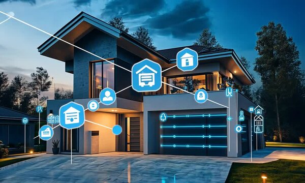 Smart home automation system at night.