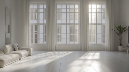 Fototapeta premium Sunlit Minimalist Living Room Interior Design