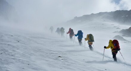 Mountaineers Battling Blizzard on Snowy Peak